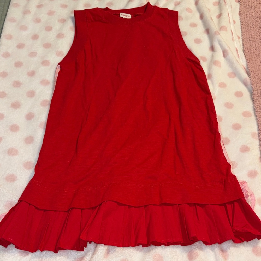 Sleeveless Red Dress with Ruffle Hem